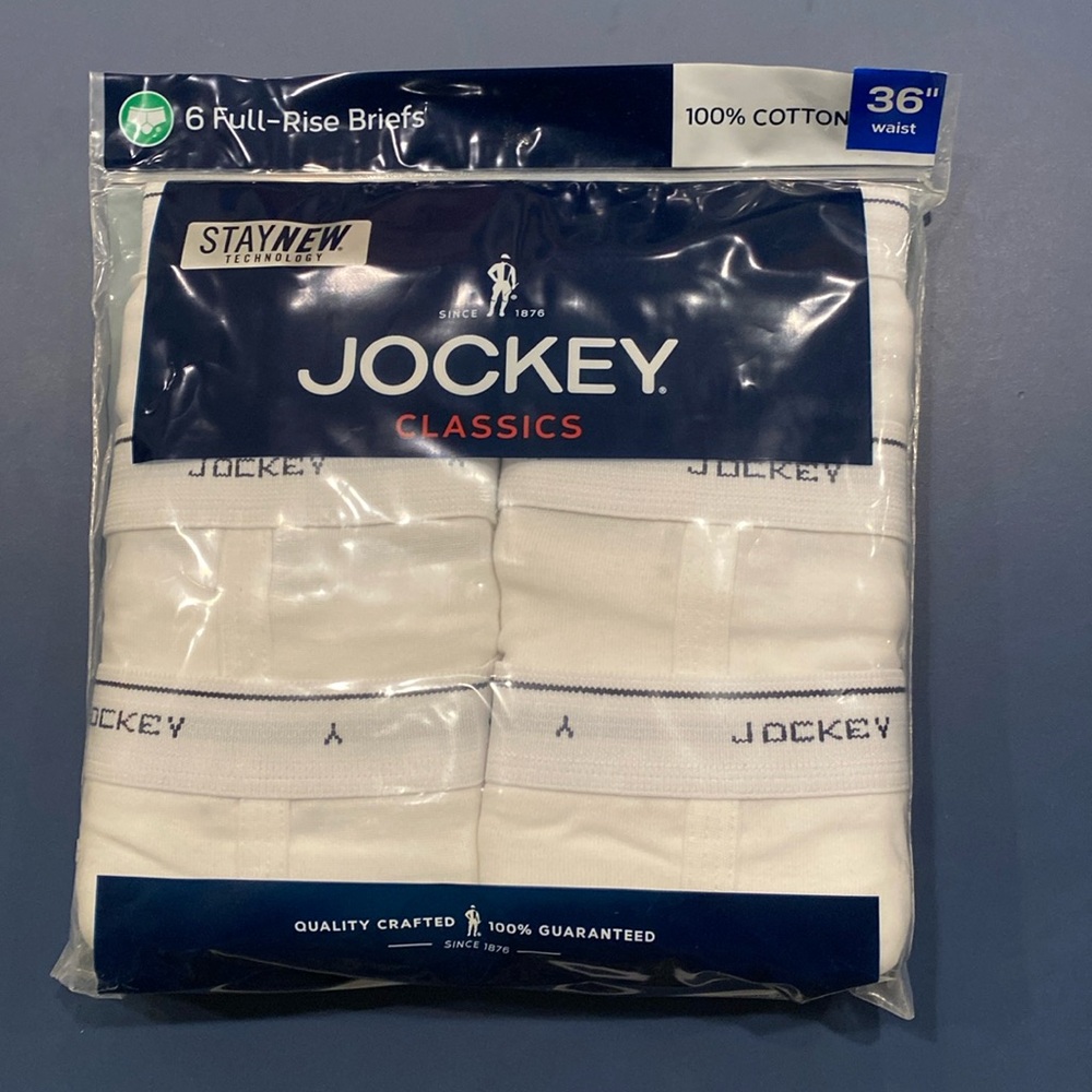 New in package 6 full rise Jackie briefs 36 inch waist 100% cotton